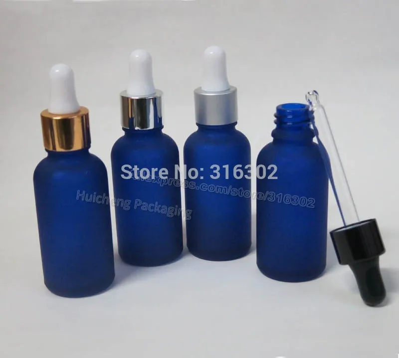 200 x 30ml Frost Cobalt Blue Boston Round Glass Dropper