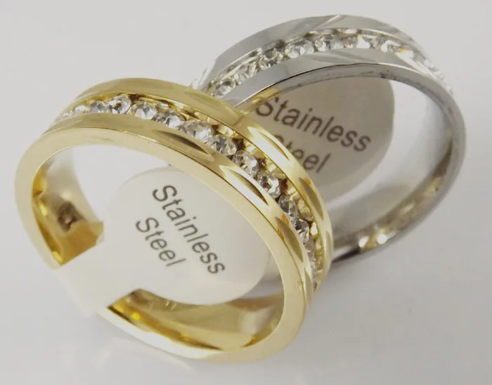 

Wholesale 10 pcs Golden Silver Comfortable Fashion Zircon Stainless Steel Rings