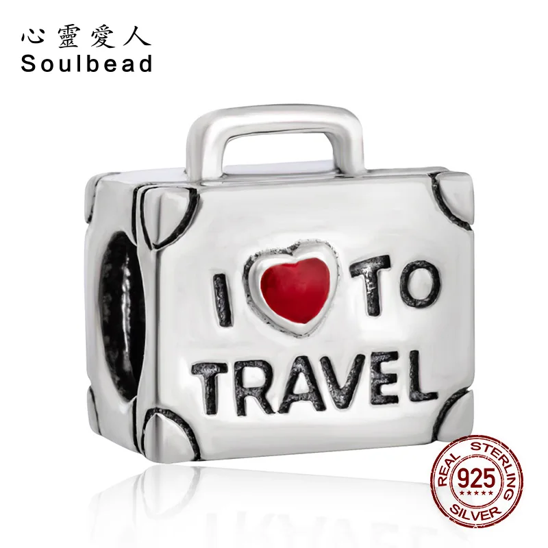Soulbead Suitcase Charm 925 Sterling Silver I Love to Travel Luggage