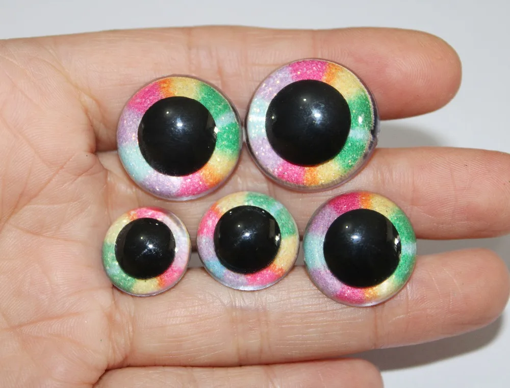 

10pcs/lot 16mm--30mm round clear safety toy eyes+glitter rainbow fabric+hard washer for diy plush doll--size option--QC