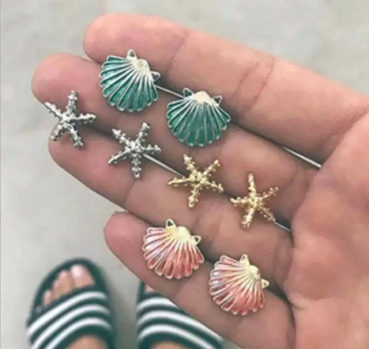 

Beautiful Multi Color Starfish Shell Beach Earrings Set New Fashion Boho Women Stud Earrings Accessories Statement Jewelry