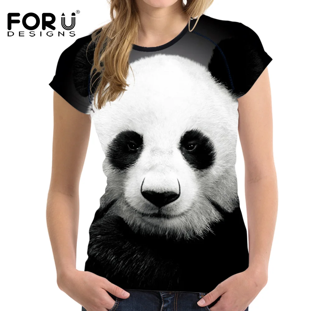 

FORUDESIGNS Animal Panda Printing Women Tops Cool T Shirt 2018 Summer Woman Shirt For Ladies black&white Girls Tee Top Clothes