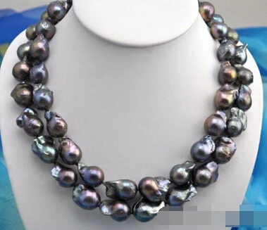 

11.24 Rare 2row baroque black keshi reborn pearl necklace