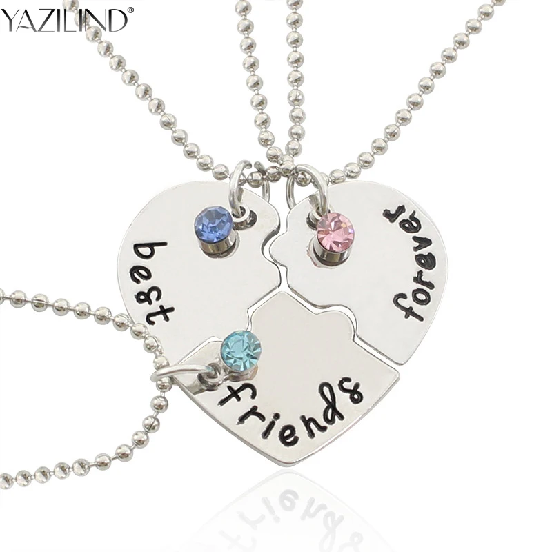 YAZILIND Best Friend Forever ожерелье сердце сломанный стиль 3 шт головоломка кулон подарок
