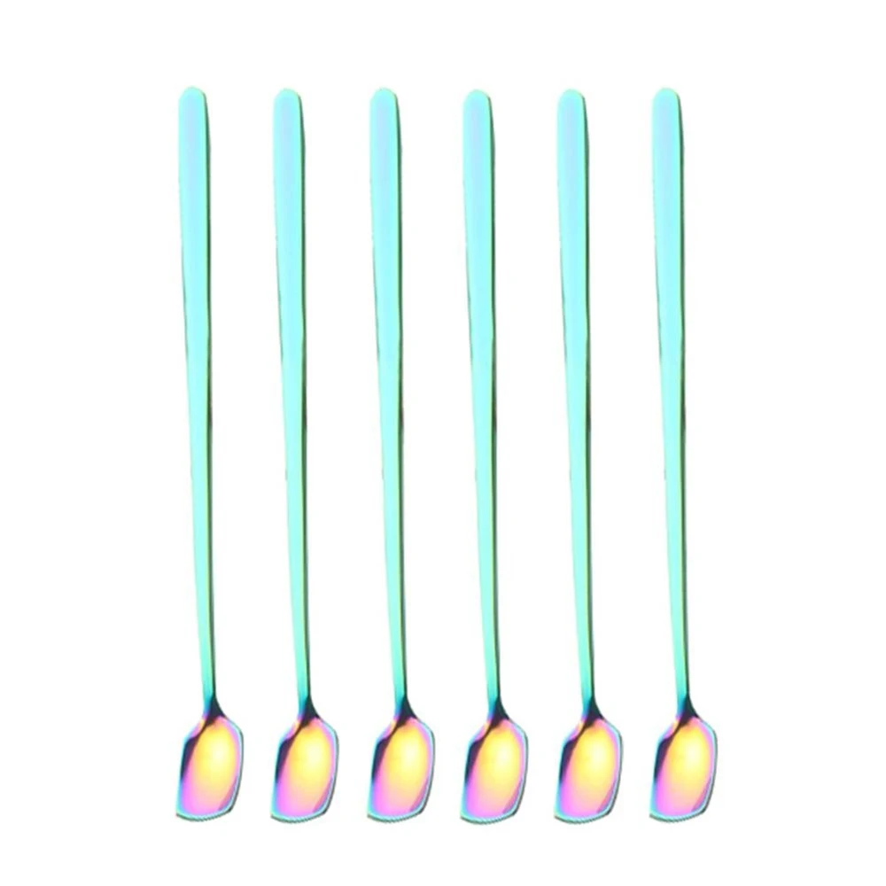 

Stainless Steel Coffee Teaspoons Set of 6 Rainbow Color Coffee Spoon Long-Handle Ice Cream Desert Spoon Cocktail Stir Spoons M