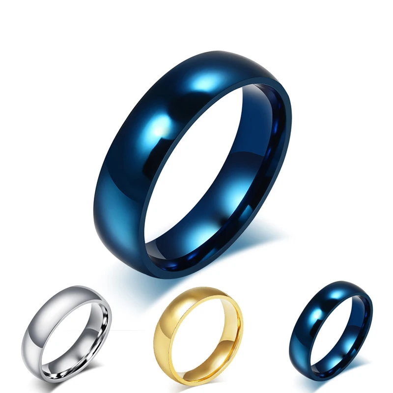 

Promotion Classic Wedding Rings for Men / Women Gold / Blue / Silver Plated Stainless Steel Metal 6mm Size 4-15
