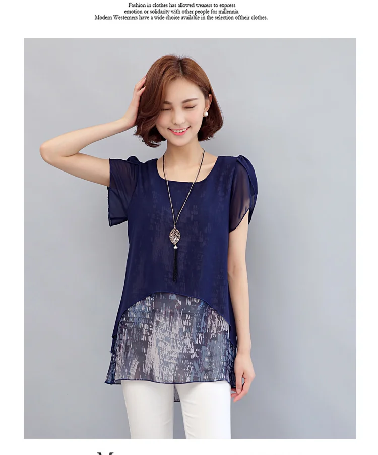 MSSNNG Women Chiffon Blouses Shirts 2018 Summer Plus Size Short Sleeve Elegant Tops Ruffles Print Women Clothing Blusas  (3)