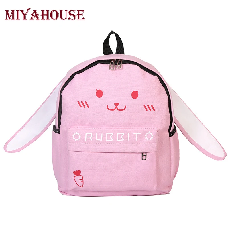 

Miyahouse Students Cute Pink Rabbit Shoulder Schoolbag Teenagers Girls Fashion Cartoon Style Canvas Backpack Children Travel Bag