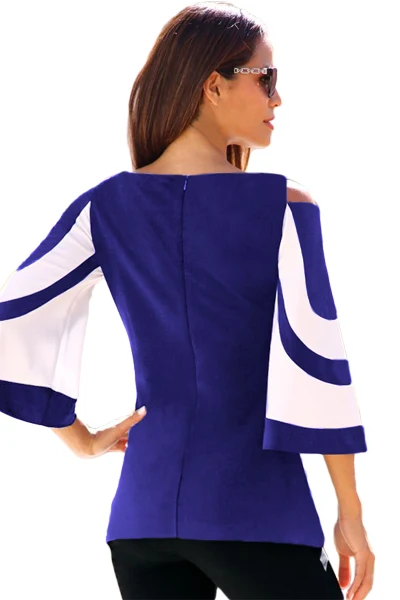 Blue-White-Colorblock-Bell-Sleeve-Cold-Shoulder-Top-LC250605-5-2