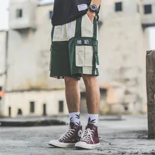 Летние хип-хоп Карго короткие уличные Харадзюку пляжные шорты мужские хип-хоп короткие спортивные брюки Мульти Карманы Хлопок хипстер лента