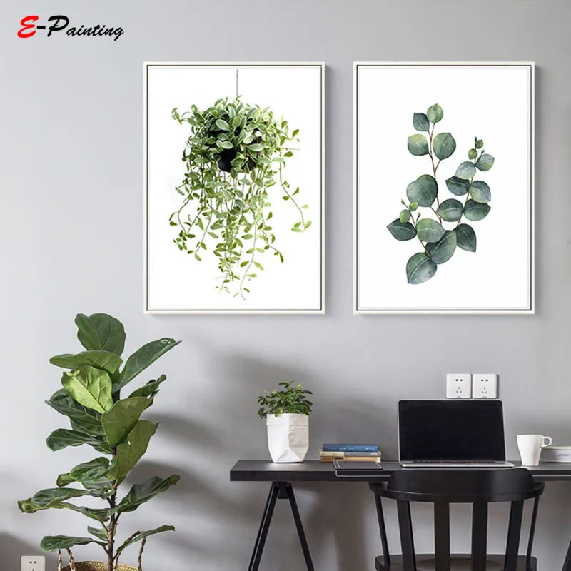 

Modern Wall Art Eucalyptus Leaves Canvas Print Botanical Green Leaf Wall Picture Green White Living Room Home Decor Poster