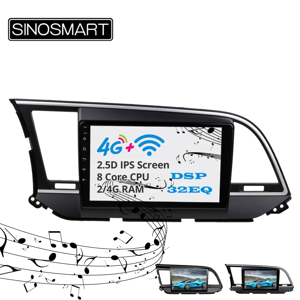 Sinosmart Android 8,1 2Din ips/QLED 2.5D экран автомобильный gps радио навигационный плеер для hyundai Elantra