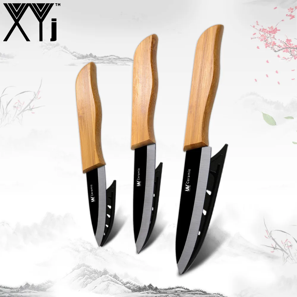 XYj керамические кухонные ножи 3 4 5 дюймов поварской нож поварской Набор белый/черный Цирконий лезвие бамбуковой ручкой Кливер Высокое качество столовые приборы - Цвет: Black Wave