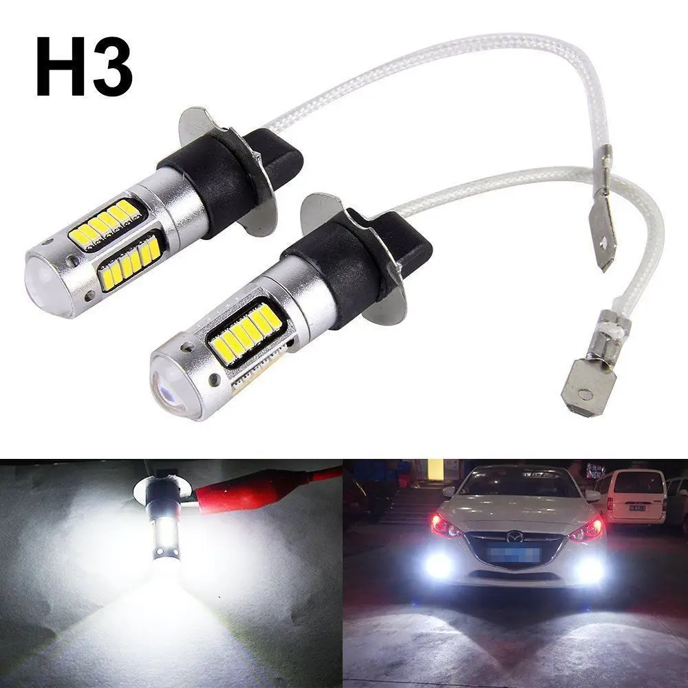 2 шт. супер яркий H1 H3 светодиодный фонарь 30 4014SMD Автомобильные противотуманные фары 6500K белые фары для вождения и бега автомобильные лампы