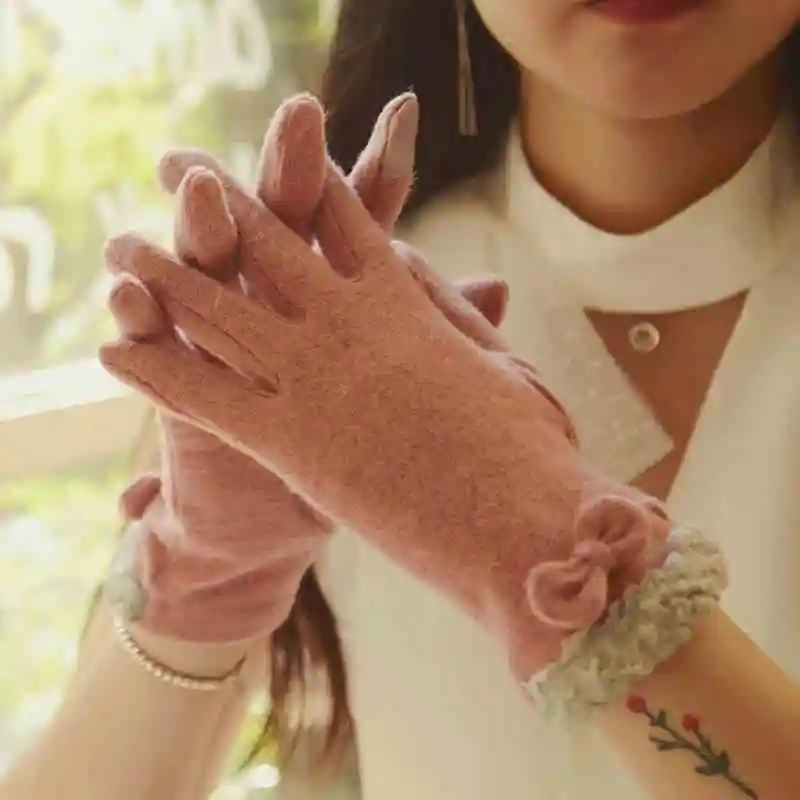 Woman's Wool Gloves Spring Autumn Warm Elegant Lady Driving Touchscreen Five Fingers Gloves Thin Style BN87014