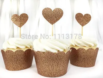 

Free shipping cupcake wrapper Laser-Cut Cupcake Wrappers Birthday Party holders with brown Glitter Cupcake Toppers Supplies