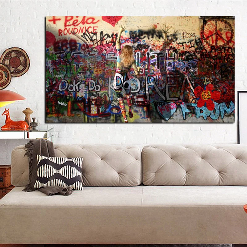 Banksy Art Woman Graffiti On the Wall Abstract Painting HD Print on Canvas Poster Pop Art Picture For Living Room Cuadros Decor (4)