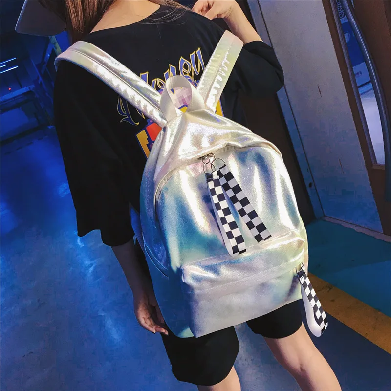 

Hot Sale Women Laser Backpack School Back Pack New Fashion Female High Quality Fluorescence Travel Bag Bling Student School Bag