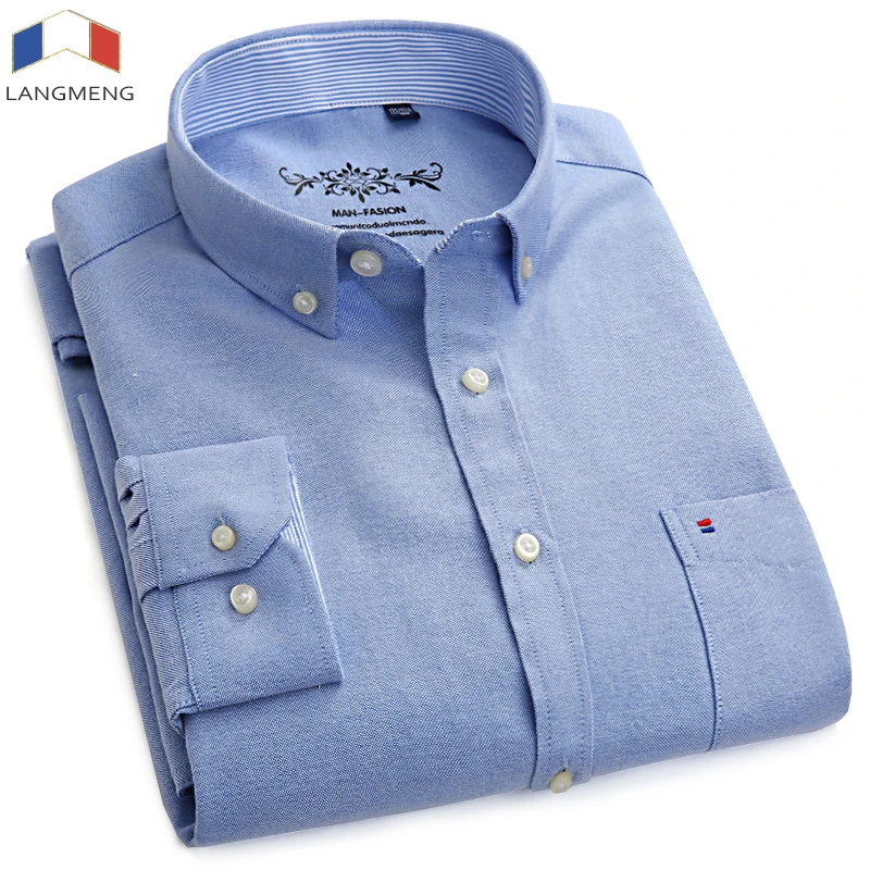 Prix LANGMENG 2018 grande taille 5xl 60% Chemise Oxford en coton Hommes Chemises Décontractées À Manches Longues Coupe Slim de Haute Qualité chemises habillées