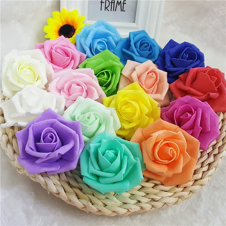 

10PCS 7CM 16Colors Artificial PE Foam Rose Flower Heads For DIY Home Wedding Bouquet Wrist Kissing Balls Decoration