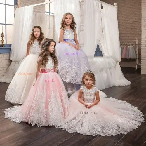 Wedding Occasion Flower Girl Dress Kids Brithday Party Lace Skirt Full Length With Bow Knot Princess Child | Свадьбы и торжества