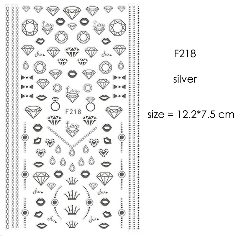 F212-F218 наклейки для ногтей серии s F 12*7,5 см белый черный золотой серебряный узор самоклеющиеся наклейки для украшения ногтей