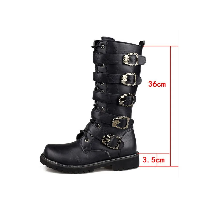  BabeBcBd Men Army Boots High Military Combat Boots Metal Buckle Punk Mid-calf Male Motorcycle Boots