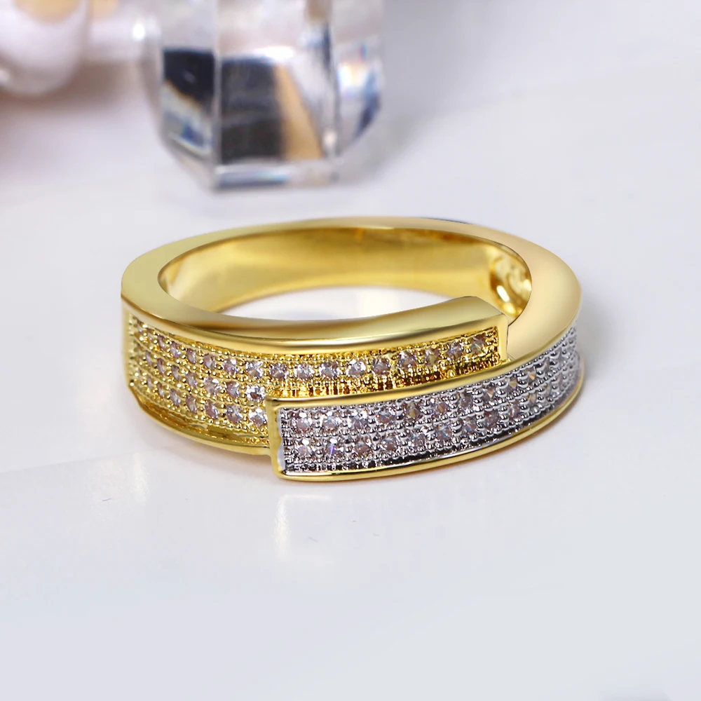 DreamCarnival 1989 Women Engagement Ring Rhodium Two Tones Gold-color New Design Zircon Aniversario Anillos Anel Jewelry YR6448