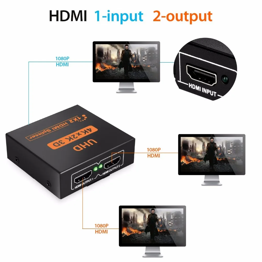 HDMI 4K сплиттер 3D UHD HDMI коммутатор 1X2 1X4 3D двойной дисплей HD 1080p видео для HDTV PS3 Xbox адаптер коммутатор сплиттер коробка