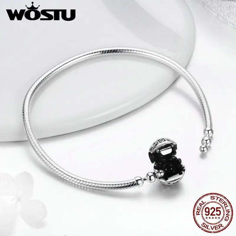 Wostu 진짜 스파클링 볼 팔찌 & bangles 여성을위한 diy 매력 비즈 원래 보석 선물 cqb062