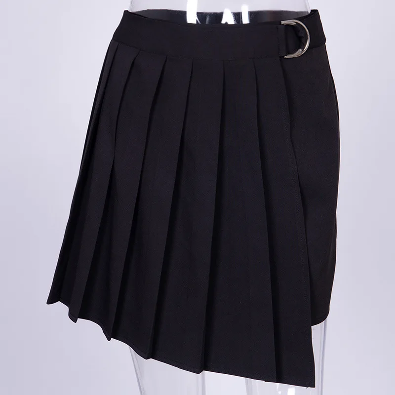 Готический Стиль Нестандартная плиссированная юбка женская короткая Высокая талия темная панк Пряжка мини-юбка