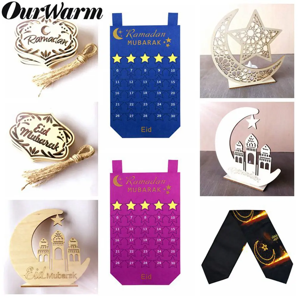 

OurWarm Ramadan Wooden Eid Mubarak Decoration Ramadan Calendar Countdown to Eid Sign Festival Party Supplies