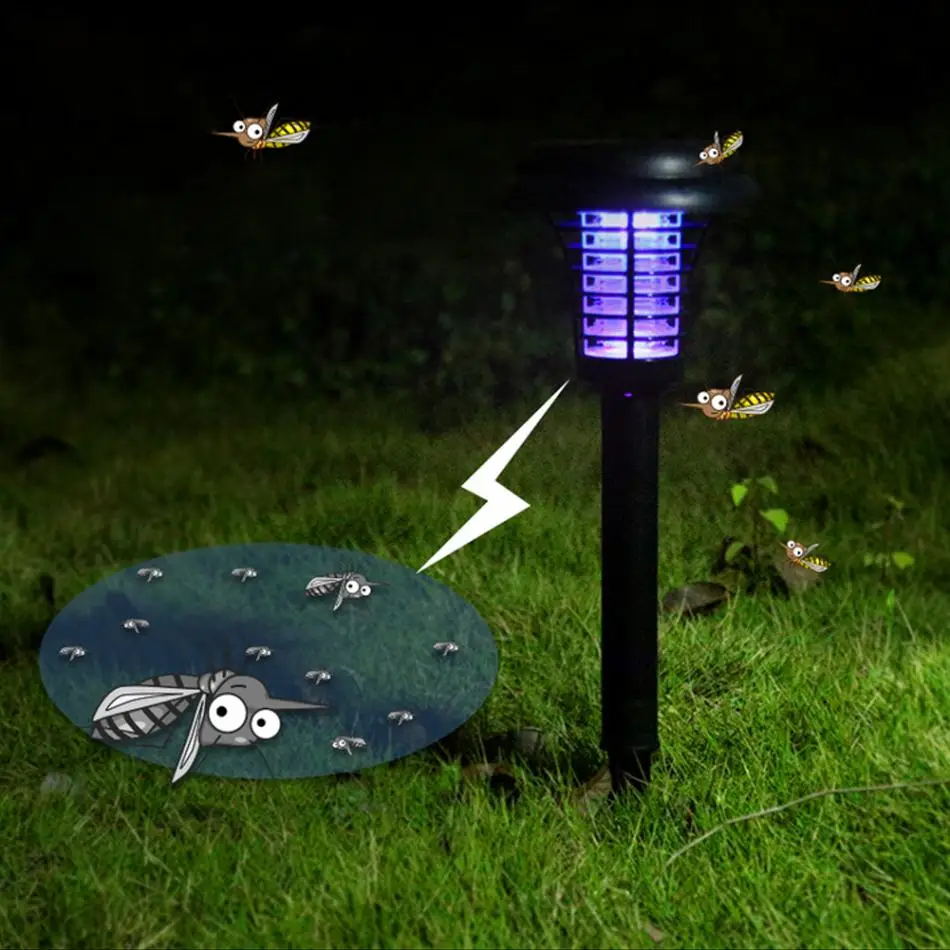 Hot Mosquito Killer Solar Power LED Lamp Outdoor Garden Yard Lawn Walkway Lamps Bug Insect Light