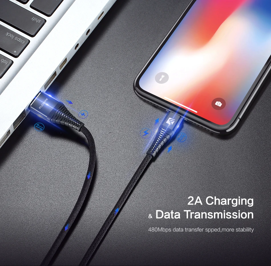 FLOVEME светодиодный USB кабель для молнии для iPhone X xr xs 8 7 5 5S se iPad 1 м Привет-растяжение 2A Быстрая зарядка зарядки данных Зарядное устройство кабель for iphone xs max XS XR зарядное устройство usb cable