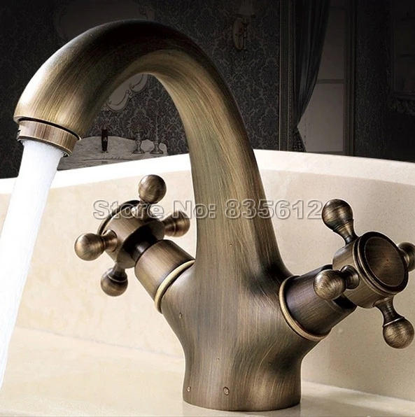 Ottone antico Bagno Rubinetto Doppio Croce Maniglia Fredda e Calda ... Ottone antico Bagno Rubinetto Doppio Croce Maniglia Fredda e Calda ...