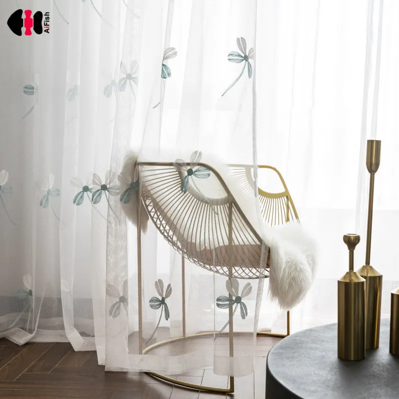 

Four Leaf Clover Embroidered Curtain for Bedroom Elegant Mesh European Modern Simple Window Treatment Nets M070C