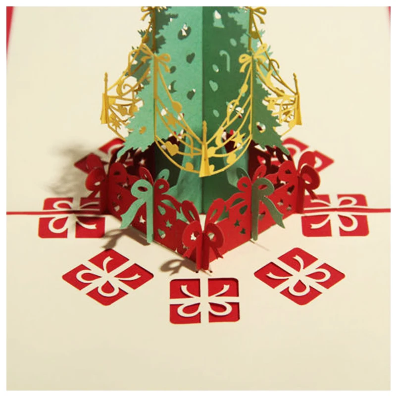BLEL Горячие Merry Christmas Tree Винтаж 3D лазерная резка всплывающие бумаги пользовательские поздравительные открытки ручной работы Рождественские