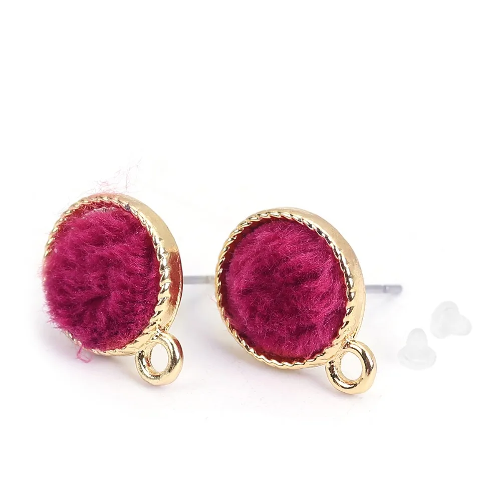 

DoreenBeads Zinc Based Alloy Ear Post Stud Earrings Findings Round Gold Khaki Colorful W/ Loop Charms 16mm x 12mm,10 PCs