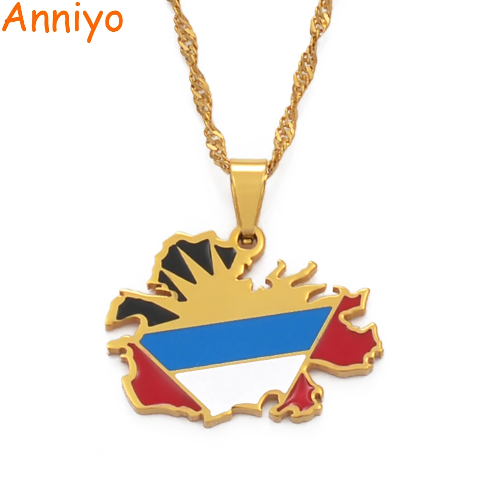 Ожерелья для женщин и девушек Anniyo с картой Антигуа золотого цвета из нержавеющей