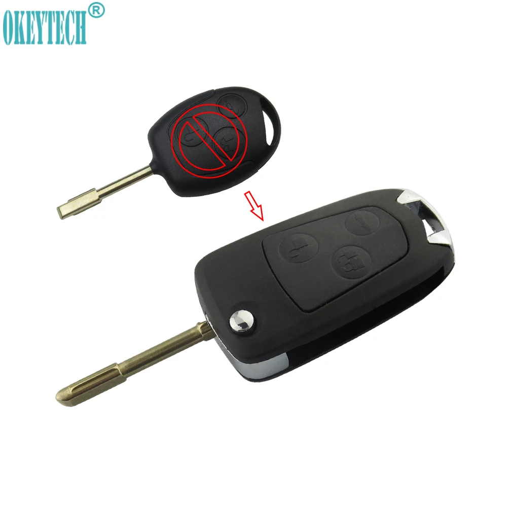 OkeyTech Modified Flip Folding Car Key Shell Blank 3 Button Replacement Remote Case Fob For Ford Focus Fusion Mondeo New Styling