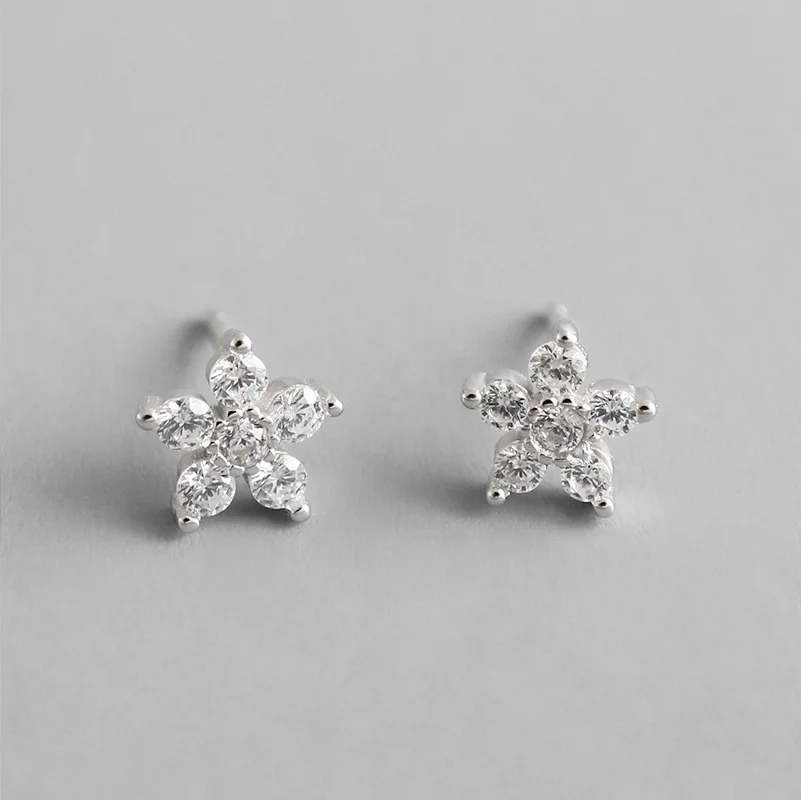 

HFYK 2019 cute plum blossom stud earrings for women 925 sterling silver small earrings cubic zirconia brinco oorbellen orecchini