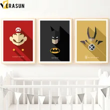 VERASUN Super Mario Batman Superhero Wall Art Canvas Painting Posters And Prints Cartoon Wall Pictures For Living Room Decor