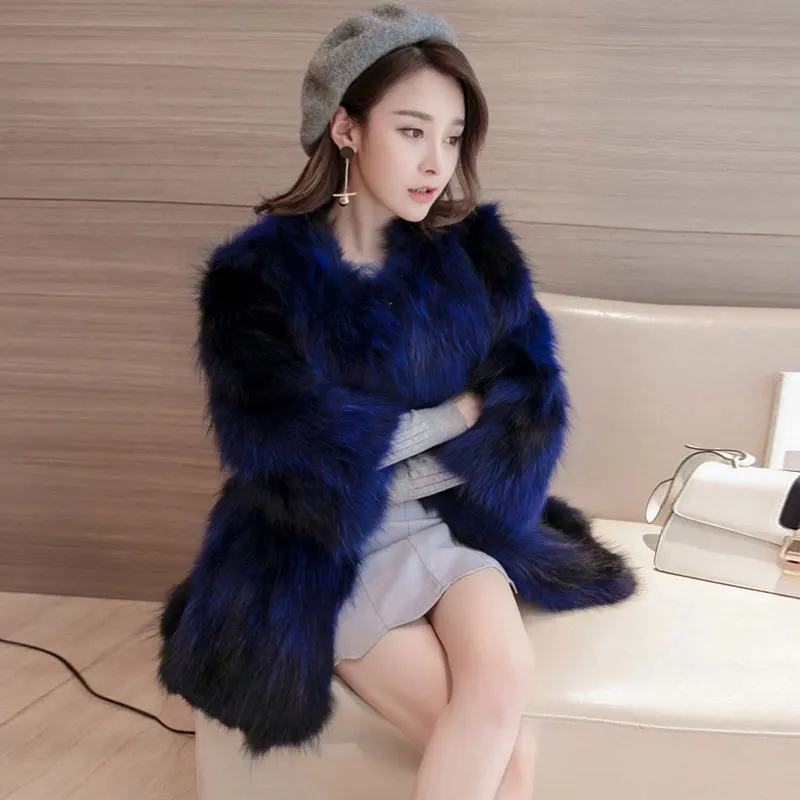 Royal blue S-6XL Plus size Winter Coat Women Clothes Ladies Fake Fur Jacket High Imitation Raccoon Dog Fur Coat Warm Women Faux Fur Coats - Цвет: Royal blue