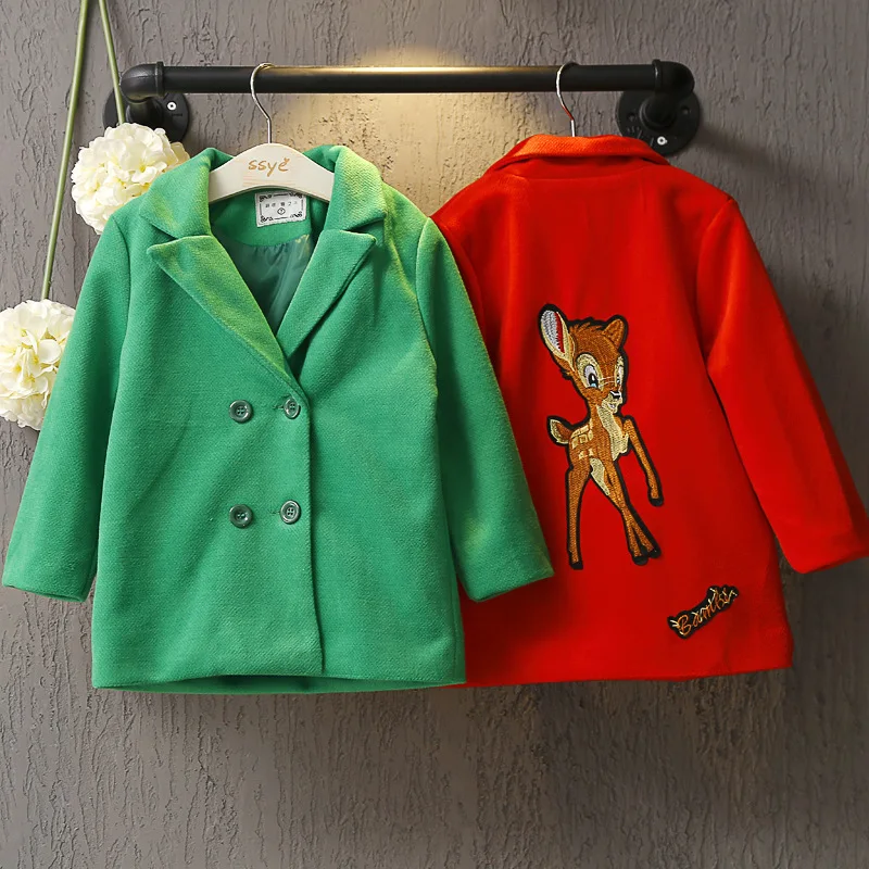 

New Girls Coat Children Long Christmas Deer Fashion Outerwear Winter Warm Notched Jackets for Children's Girl Manteau Fille 3-8Y
