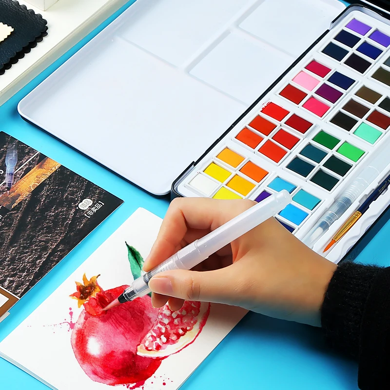 Kaufen 48 farben Wasser Feste Farbe Malen Set Metall Eisen Box Aquarell Malerei Pigment Tasche Set Für Zeichnung Kunst Liefert