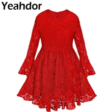 Кружевное платье принцессы с длинными рукавами и цветочным узором для девочек; пышное платье для свадьбы и дня рождения; торжественное платье для свадебной церемонии; Vestidos