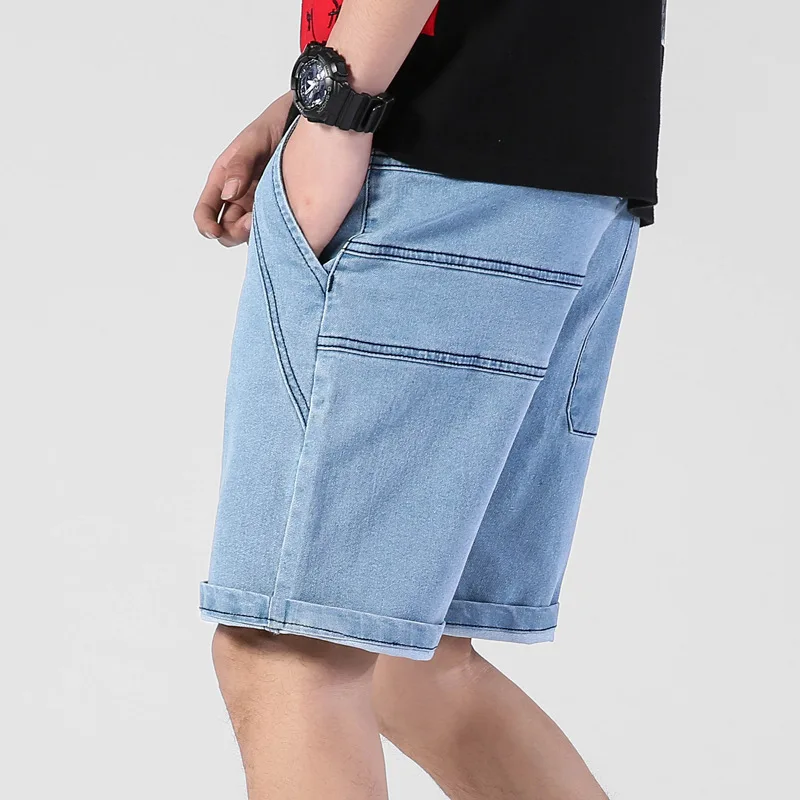 Summer thin Elastic Waist band Denim Shorts Mens Loose Plus Size Big 4XL 5XL 6XL Large Size Shorts Casual Fat Male Jeans Bermuda - Цвет: Небесно-голубой