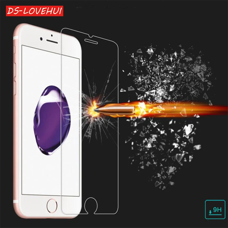 

DS-LOVEHUI 9H tempered glass For iphone X 8 4s 5 5s 5c SE 6 6s plus 7 8 plus screen protector protective guard film case cover