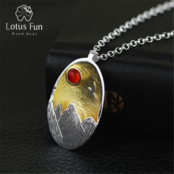 

Lotus Fun Real 925 Sterling Silver Natural Agate Handmade Fine Jewelry The Sunset Pendant without Necklace Acessorios for Women