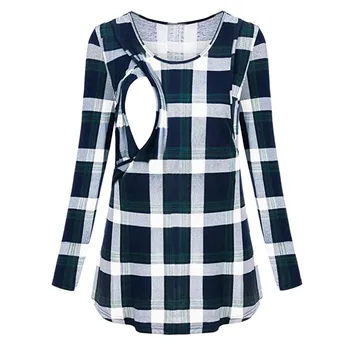 

Women's Nursing Maternity Long Sleeves Plaid Breastfeeding Sweatshirts Clothes(Blue)